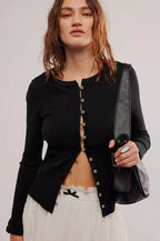Slim Long Sleeve Ribbed Cardigan Black / S