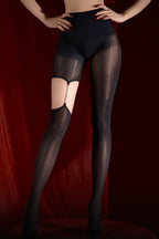 Asymmetric Glossy Rhinestone Chain Sheer Tights