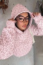 Leopard Print Loose Long Sleeve Casual Hoodie