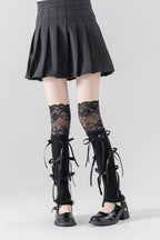 Lace Patchwork Bow Slouchy Leg Warmers