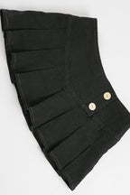 Buttoned Pleated Denim Mini Skirt