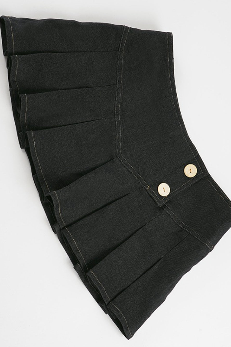 Buttoned Pleated Denim Mini Skirt