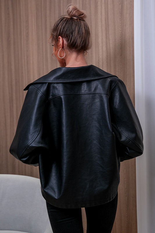 PU Leather Long Sleeve Jacket
