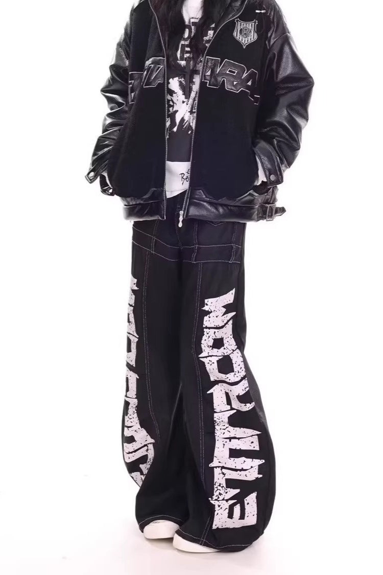 Oversized Typography Wide Leg Jeans