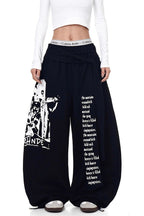 Layered Typography Ribbon Barrel Leg Sweatpants