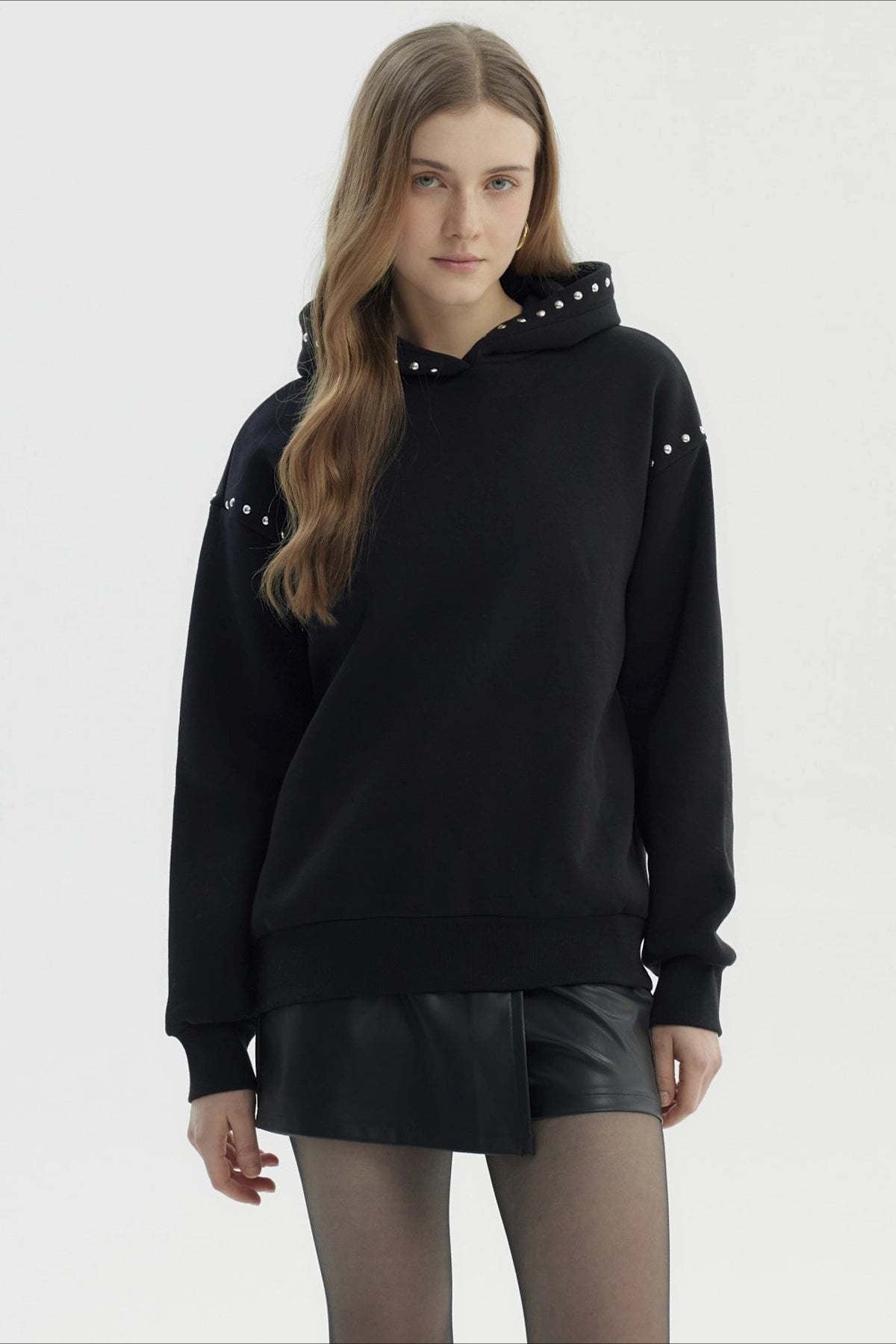 Studded Oversized Pullover Hoodie
