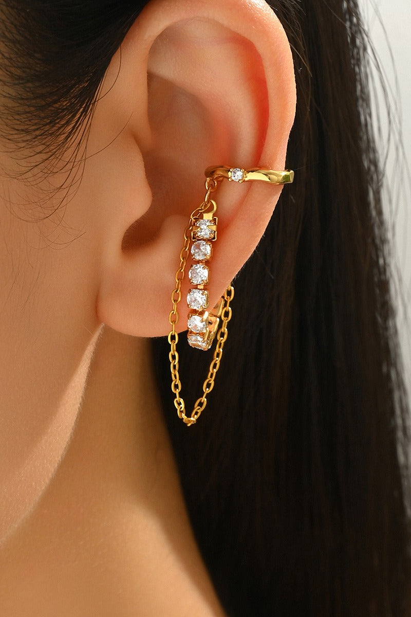 18K Gold Zirconia Fringe Ear Cuff Earrings Secondary image