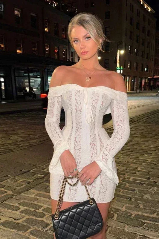 Off Shoulder Lace Bodycon Boho Dress Main image