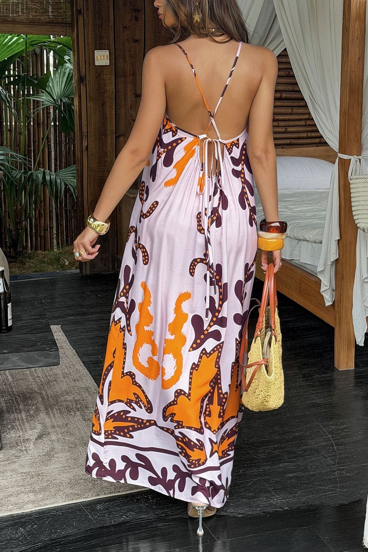 Vintage Orange Brown Floral Boho Maxi Dress Secondary image