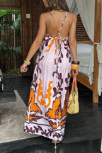 Vintage Orange Brown Floral Boho Maxi Dress