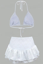 Deep V Halter Tie Three Piece Swim Set