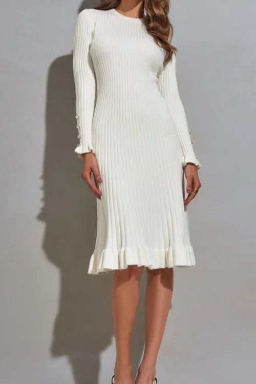 Ruffled Hem Knit Sweater Dress S / White Main image