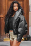 Faux Leather Stand Collar Cropped Puffer Jacket S / Black
