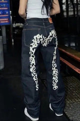 Vintage Letter Printed Loose Straight Leg Hip Hop Casual Jeans
