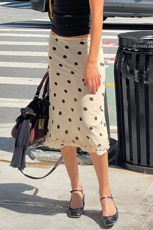 Ruffled Polka Dot A-Line Midi Skirt Secondary image