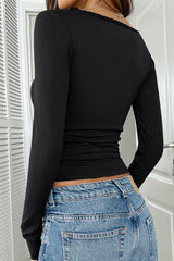 Lace Button Detail V-Neck Knit Top