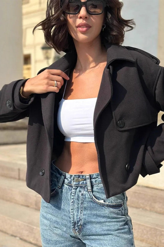 Casual Trench Style Cropped Jacket Black / S Main image