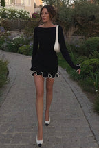 Sexy Fitted Ruffled Wave Edge Long Sleeve Mini Dress