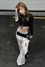 Contrast Double Waist Stripe Wide Leg Sweatpants
