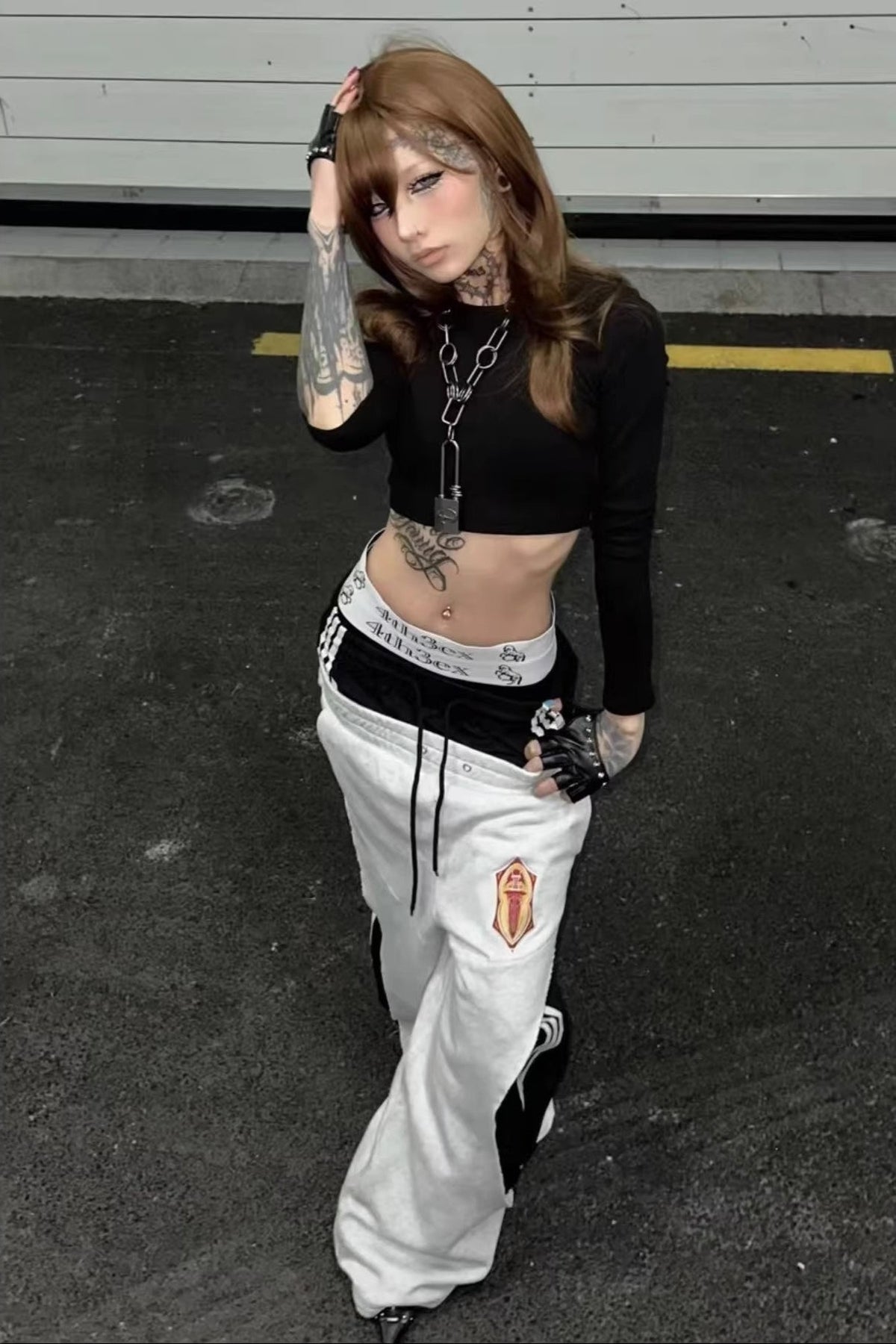 Contrast Double Waist Stripe Wide Leg Sweatpants