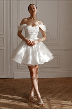 Off Shoulder Satin A Line Cocktail Dress