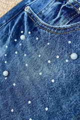 Pearl Embellished High Waisted Wide Leg Jeans