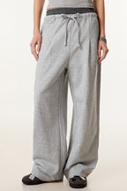 Patchwork Double Waist Wide Leg Athletic Pants