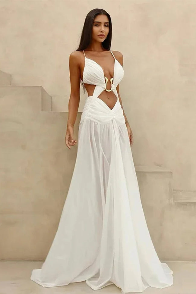 Mesh Hollow Out Boho Dress White / S Main image