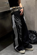 Leopard Double Waist Typography Wide Leg Sweatpants