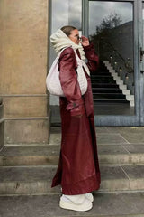 Long Leather Belted Blazer Overcoat