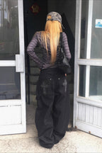Black Leopard Cross Graphic Loose Curved Leg Jeans