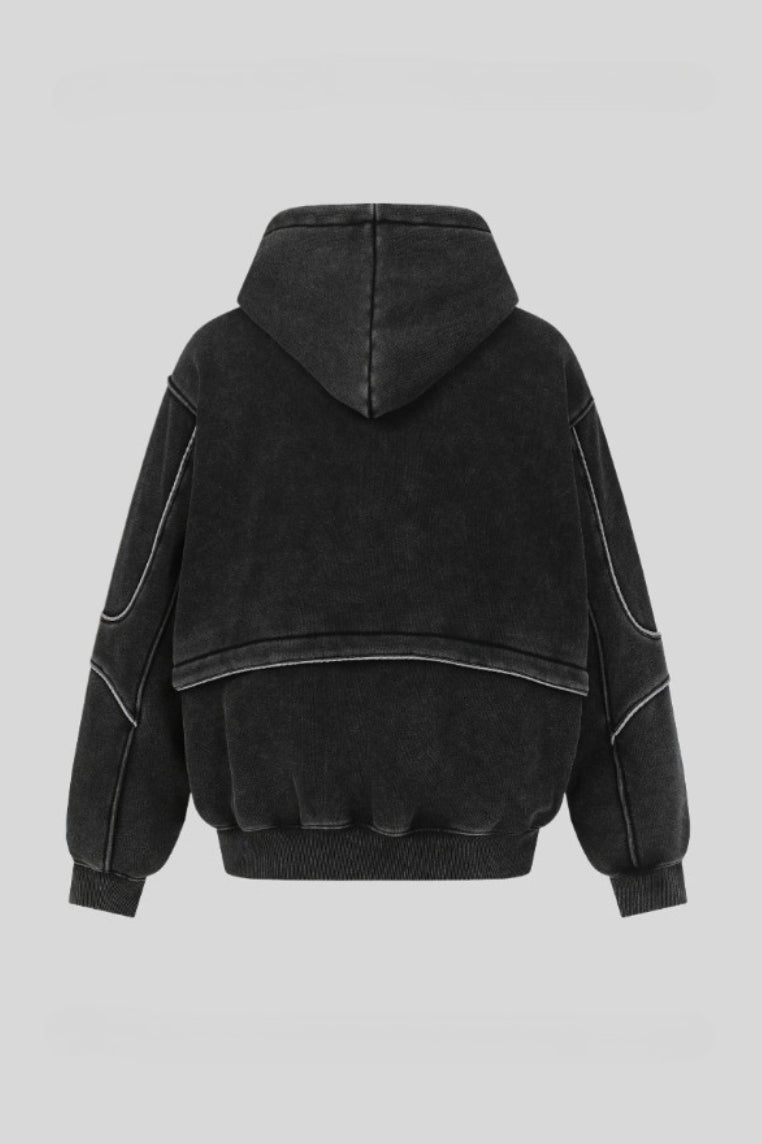 Washed Panel Seam Oversized Pullover Hoodie