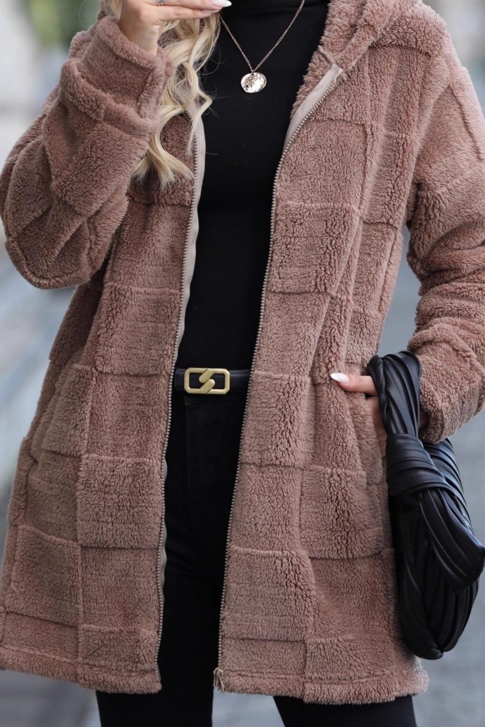 Hooded Long Fleece Cardigan Coat Secondary image