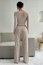 Casual Two Tone Stripe Two Piece Pants Set