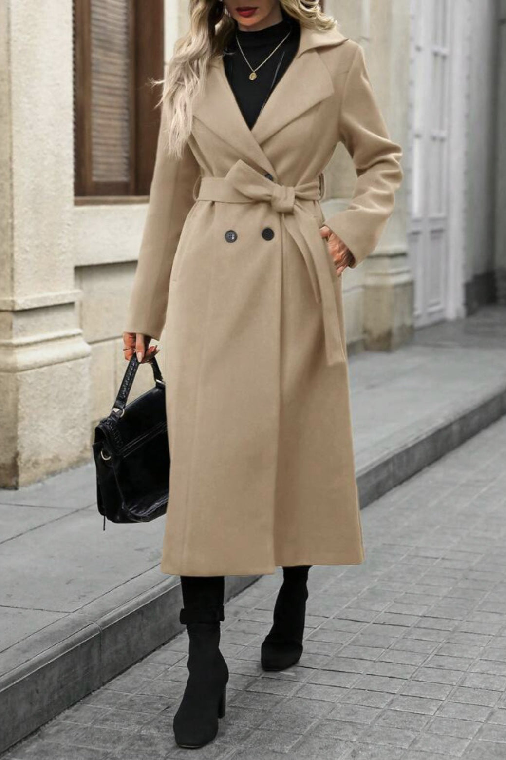 Wool Lapel Long Belted Double Overcoat Secondary image