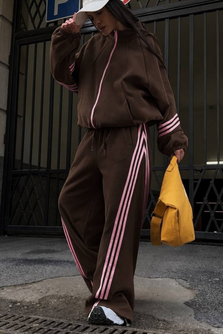 Side Stripe Sweatshirt Jogger Two Piece Set