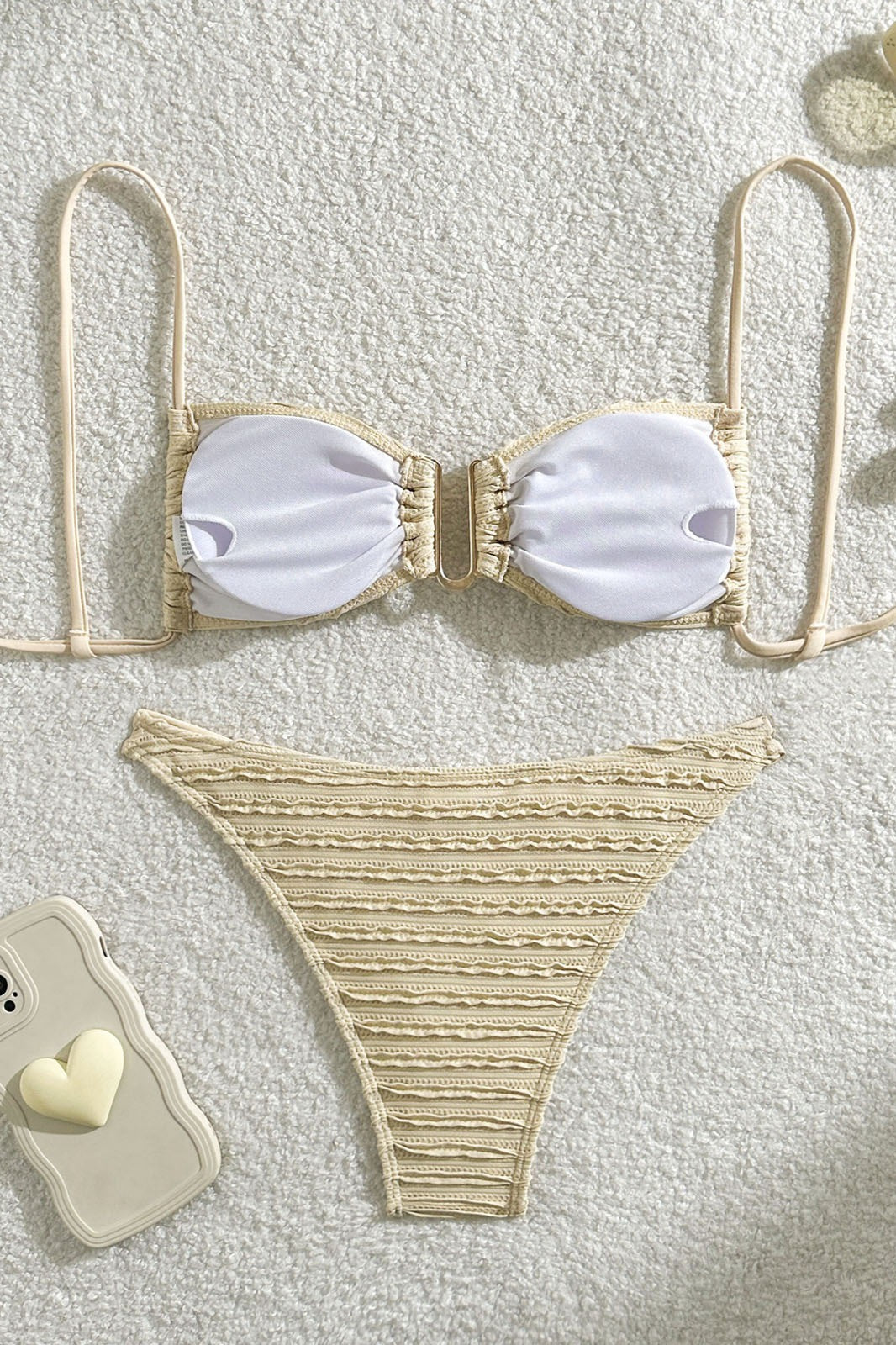 Backless Drawstring Tie Two Piece Bikini Set