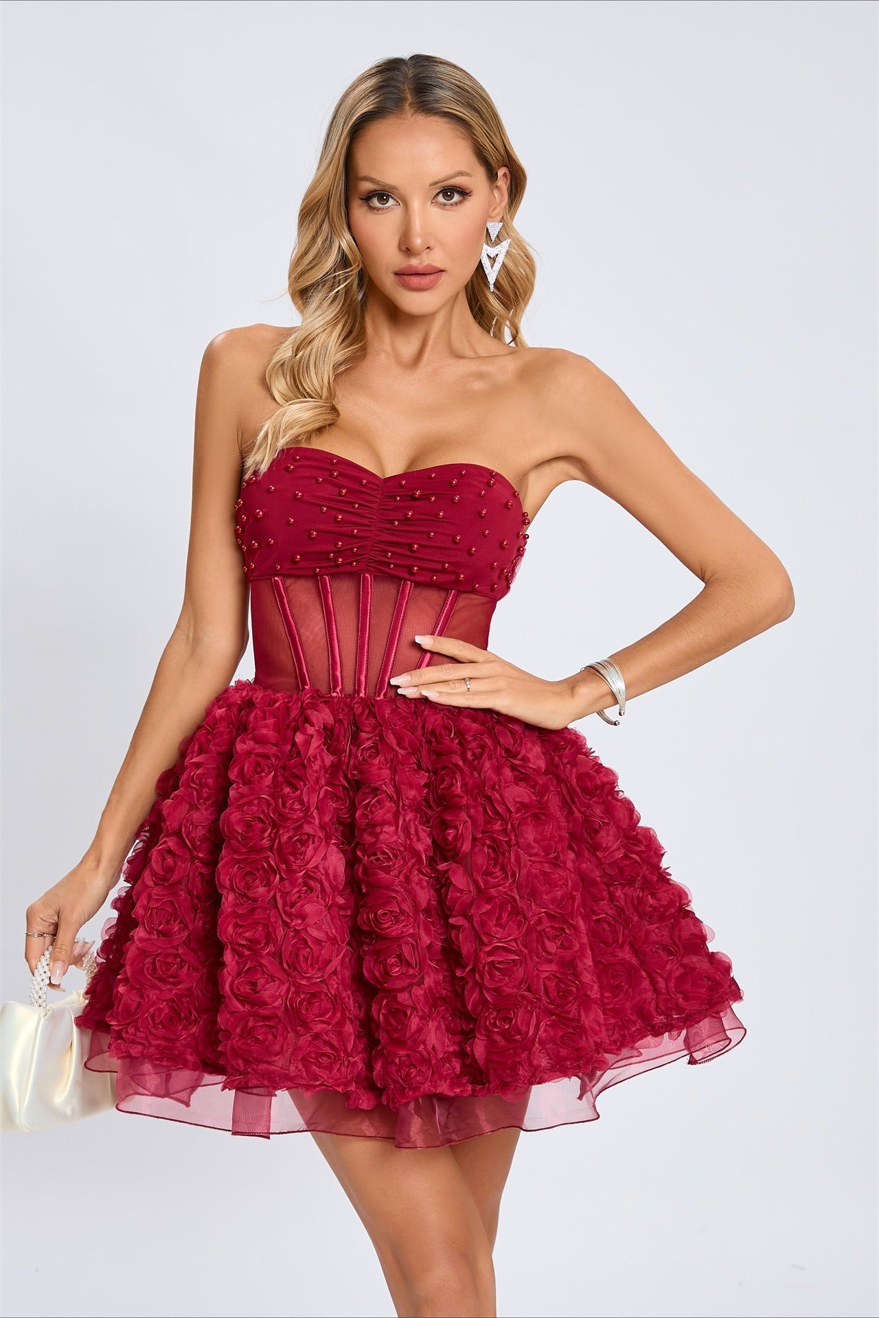 Beaded Strapless Puff Party Dress Secondary image