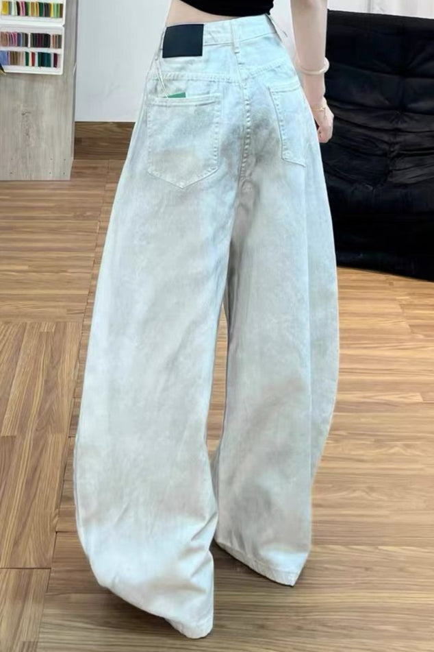 Letter Graffiti Distressed Loose Barrel Leg Jeans