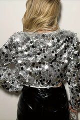 Elegant Sequin Patchwork Shiny Short Sleeve Jacket