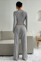 Casual Two Tone Stripe Two Piece Pants Set