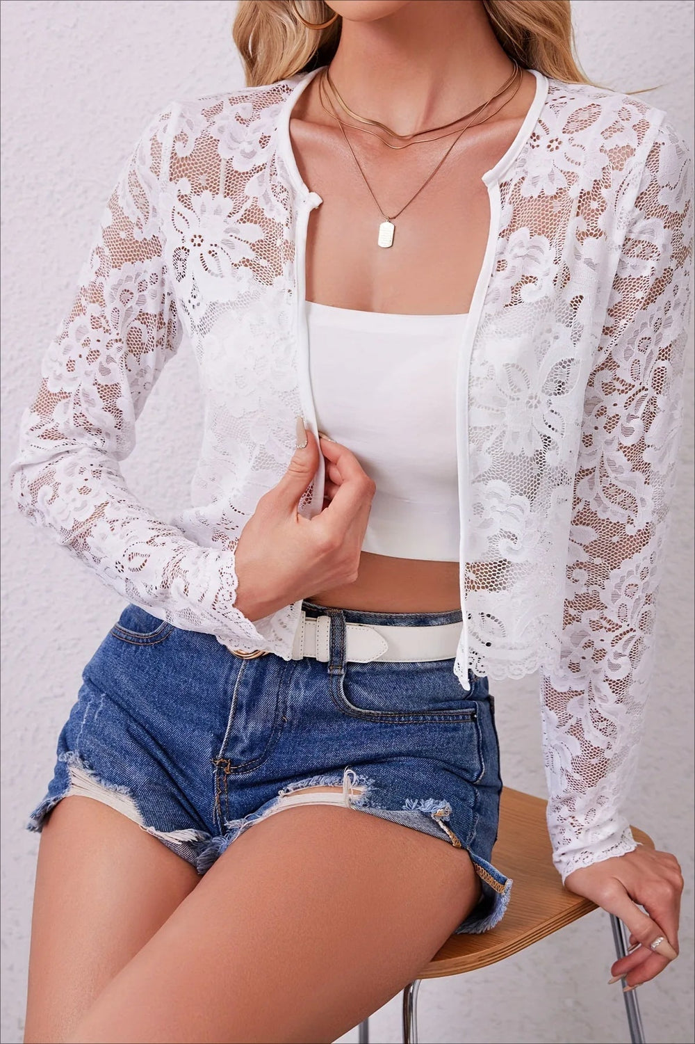 Lace See Through Long Sleeve Cardigan