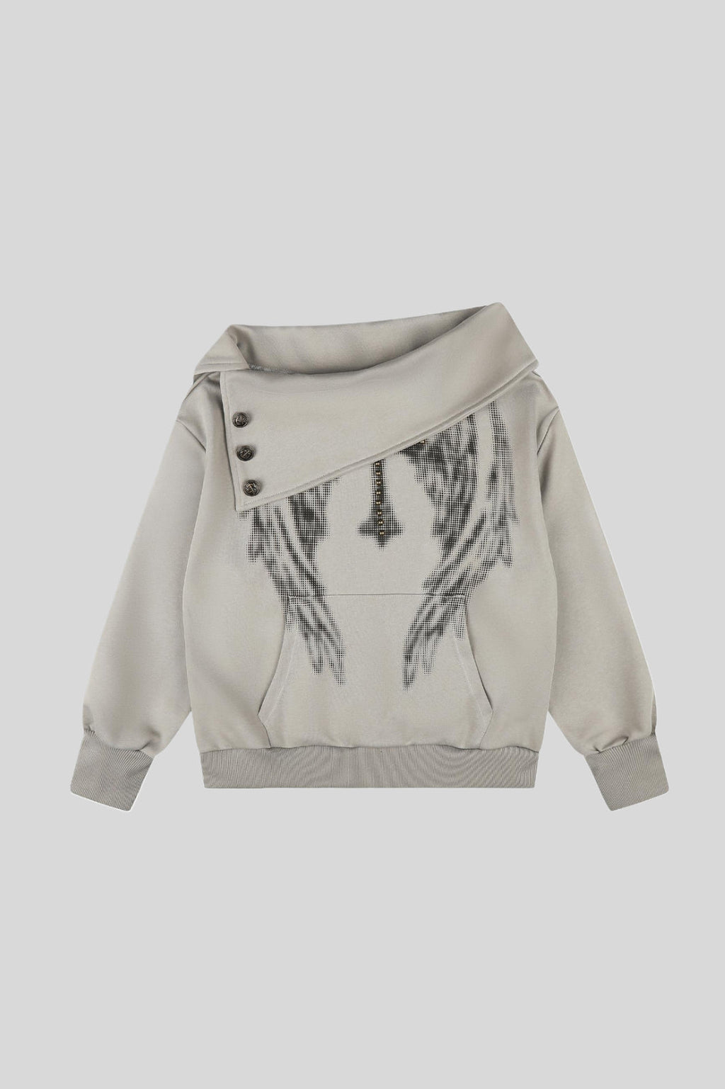 Asymmetric High Neck Angel Rhinestone Sweatshirt