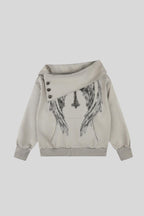 Asymmetric High Neck Angel Rhinestone Sweatshirt