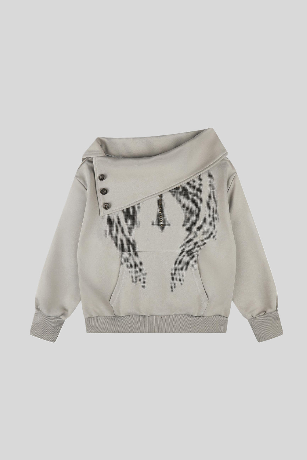 Asymmetric High Neck Angel Rhinestone Sweatshirt