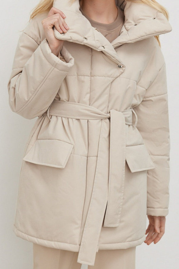Longline Cotton Tie Waist Puffer Jacket Main image