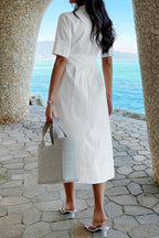 Casual Lapel Shirt Silhouette Loose Fit Midi Dress
