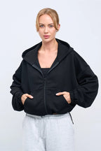 Cropped Fleece Zip Adjustable Waist Hoodie