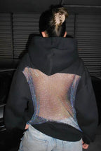 Mesh Back Cutout Pullover Hoodie