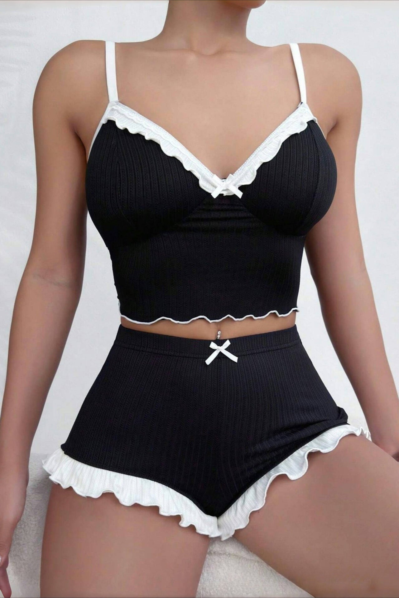 Lace Patchwork Cami Frill Shorts Set Main image